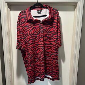 Sunday Swagger Red and Black Zebra Print Polo Shirt